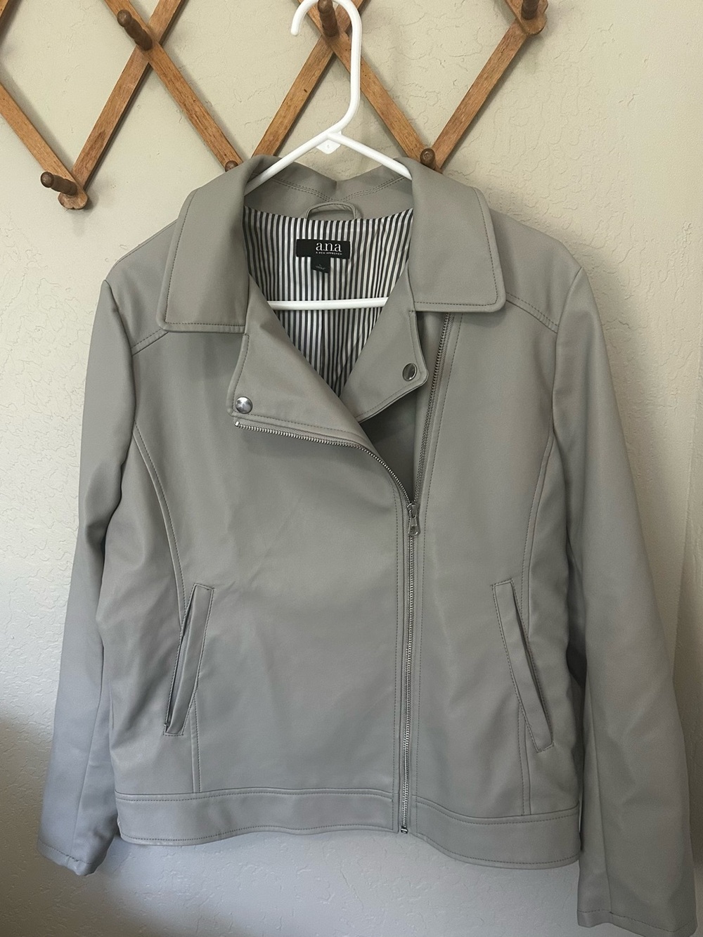 a.n.a Light Gray Faux Leather Moto Jacket